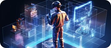 Person interacting with augmented reality interface on digital screen